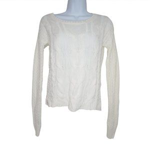 Long Sleeve White Mock Neck Cable Knit Sweater Top